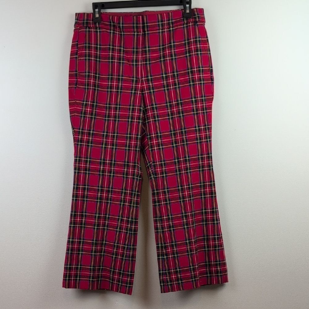 J. Crew Red Tartan Plaid Kelsey Pant Size 12P Preppy NWT Cropped Flare Trouser